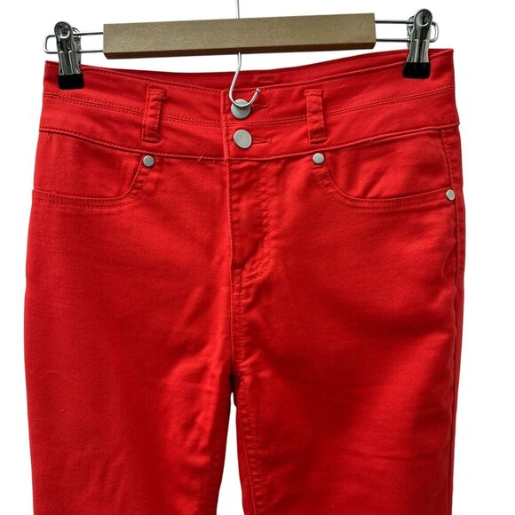 Love Fire Skinny Red Denim Jeans Double Button Stretch Womens Junior 5 - Picture 5 of 13